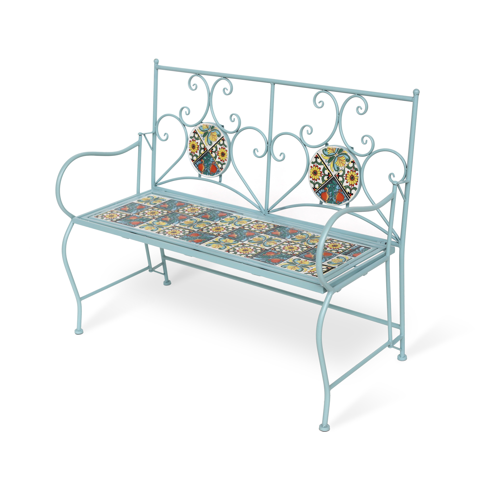 Kachelbank 'Joel', blau, multicolor, B 110 cm, L 54 cm, H 90 cm