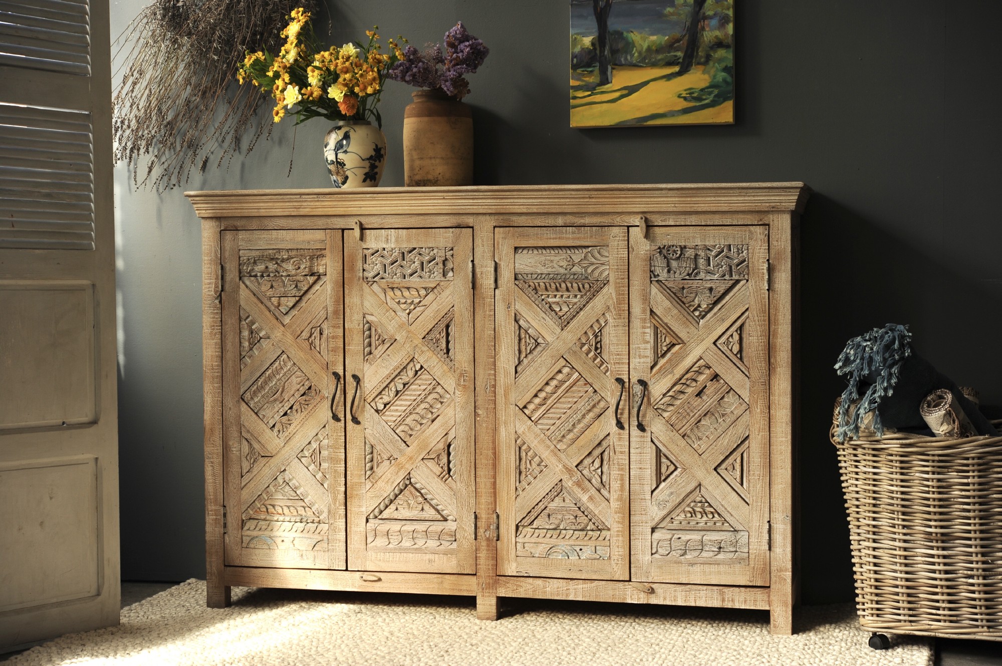 Sideboard 'Cressi', whitewashed, B 180 cm, H 128 cm, T 45 cm