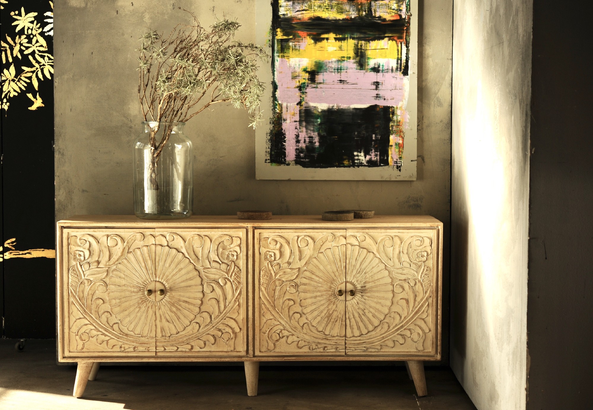 Sideboard 'Fradette' mit 4 Türen, whitewashed, B 150 cm, H 70 cm, L 40 cm