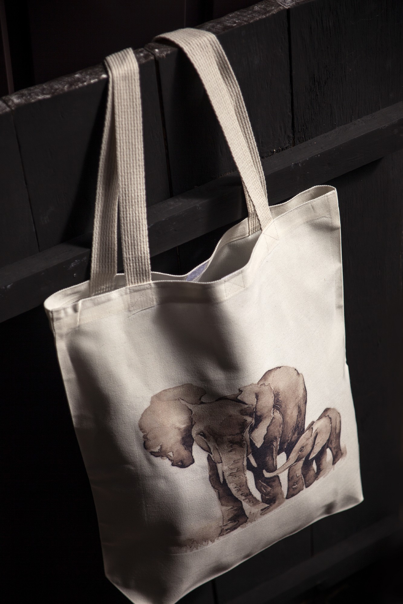Stoffbeutel 'Elefant mit Baby', weiß, B 40 cm, H 40 cm, L 9 cm