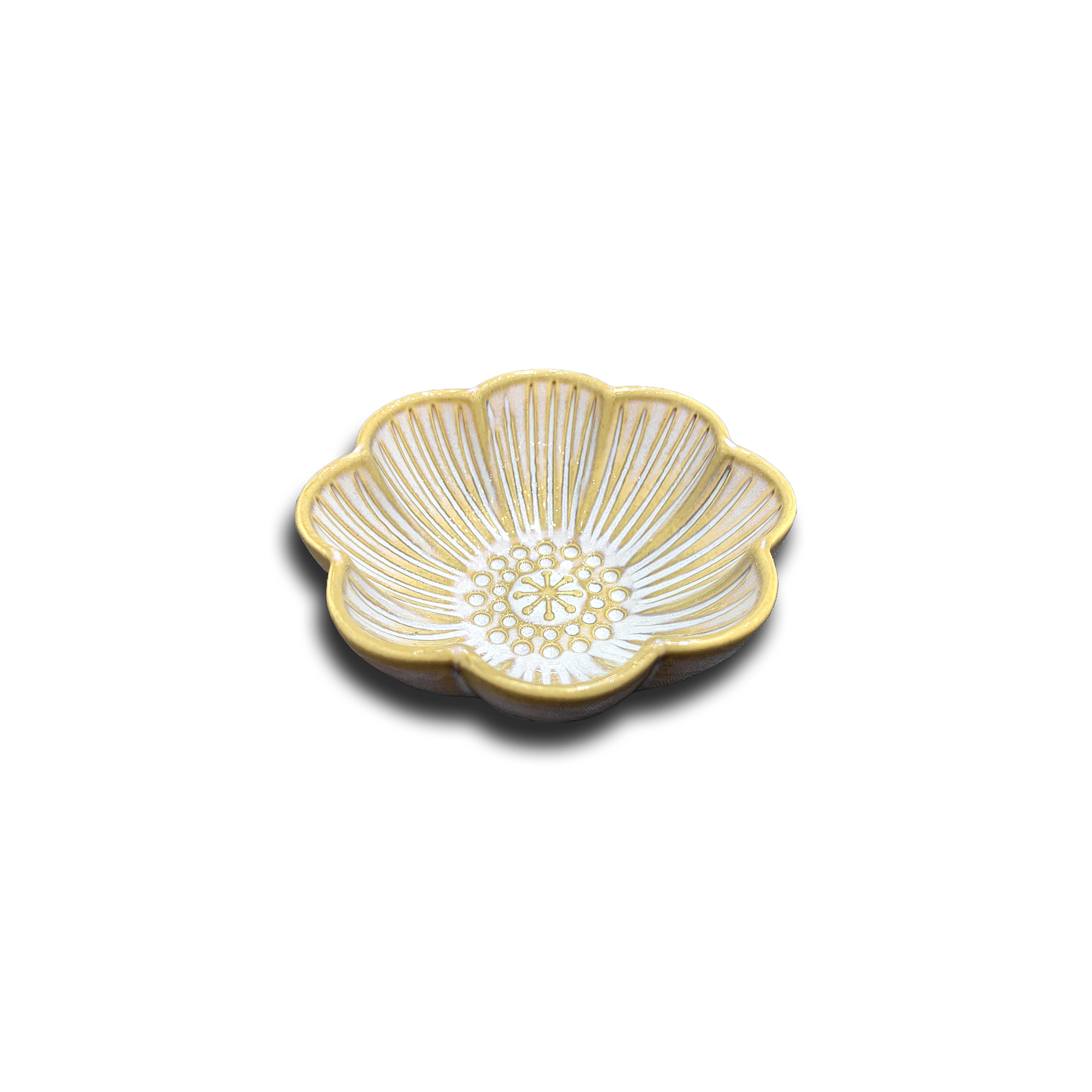 Keramikschale 'Blume', altweiß, beige, Ø 9 cm, H 3,5 cm