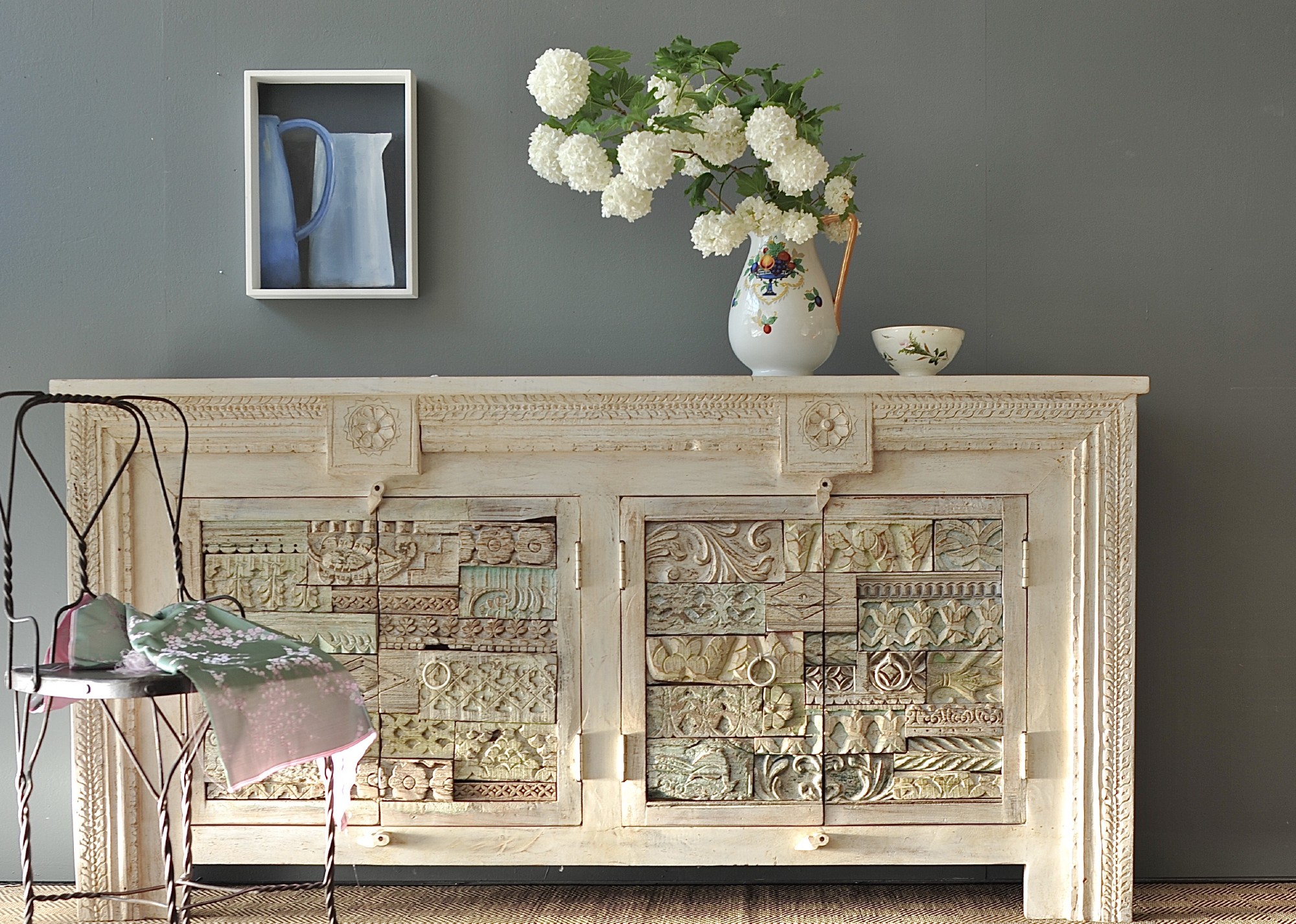 Sideboard 'Lagana', 4türig, weiß gekälkt, multicolor, B 180 cm, H 90 cm, L 40 cm
