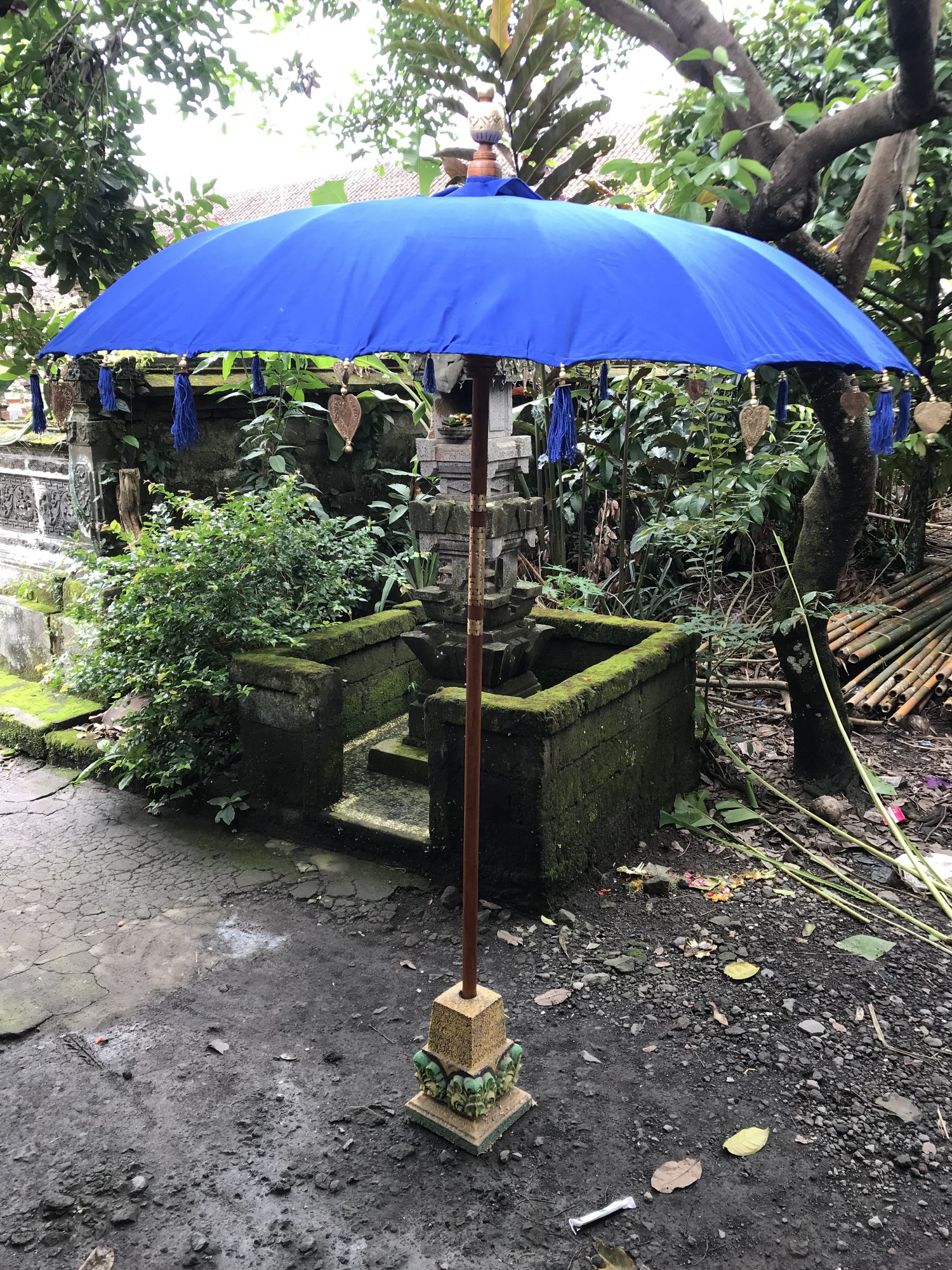 Balischirm mit Troddeln, blau, Ø 185 cm, H 210 cm