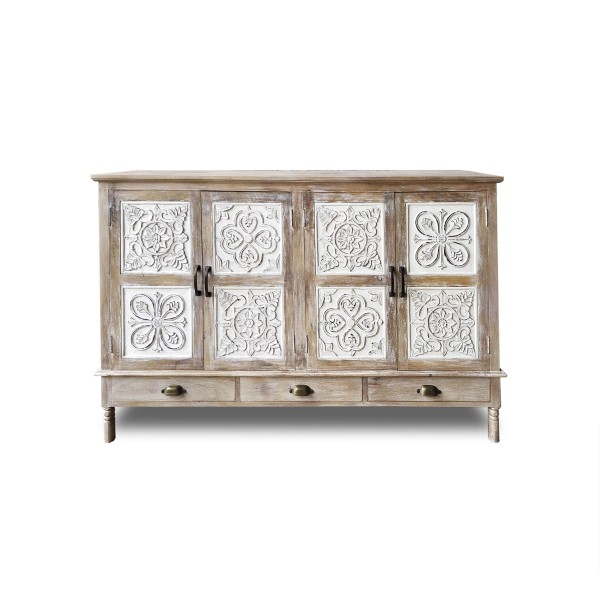 Sideboard 4 Türen & 3 Schubladen, natur, weiß, B 160 cm, H 102 cm, T 40 cm