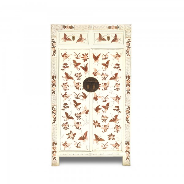 Kommode 'Schmetterling', 2 Schubladen, 2 Türen, weiß, B 75 cm, H 140 cm, T 40 cm
