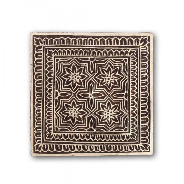 Textilstempel XXL 'Quadrat', handgeschnitzt, B 12 cm, H 12 cm