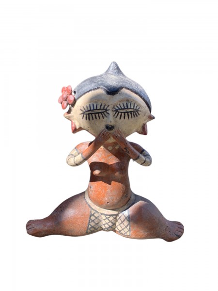 Terrakotta-Figur 'Nayarit', III, Blume, handbemalt, L 26 cm, B 8 cm, H 30 cm