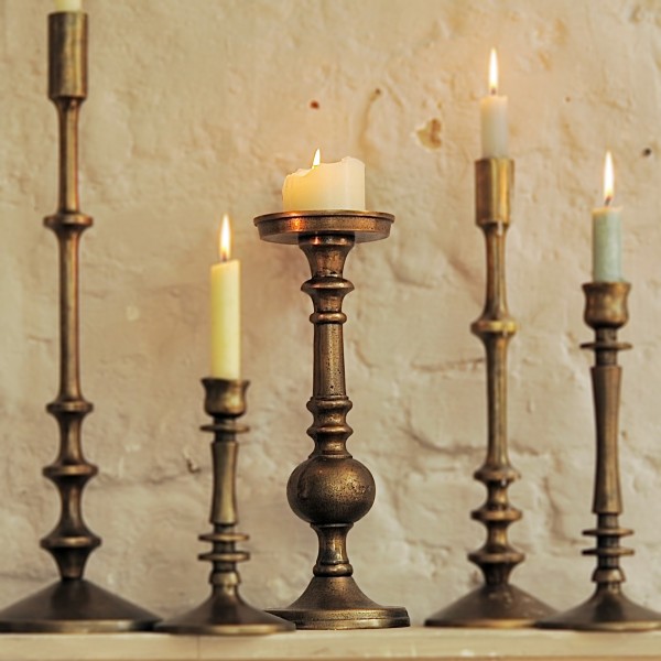 Kerzenständer aus Gusseisen, antik messing, H 33 cm, Ø 12,5 cm