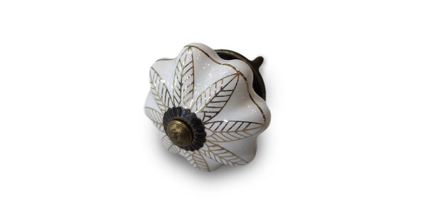 Keramik-Knauf 'Blume', weiß, gold, Ø 4 cm
