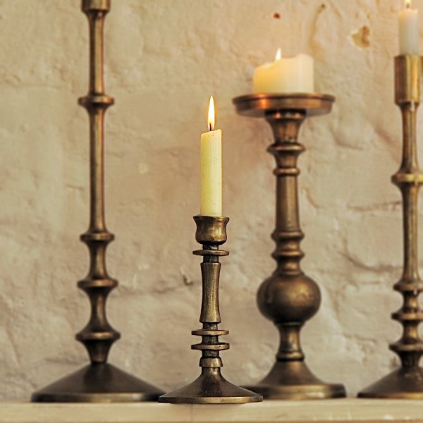Kerzenständer aus Gusseisen, antik messing, H 20 cm, Ø 11 cm
