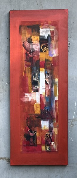 Gemälde 'Abstract' rot, Acryl auf Leinwand, H 120 cm, B 45 cm