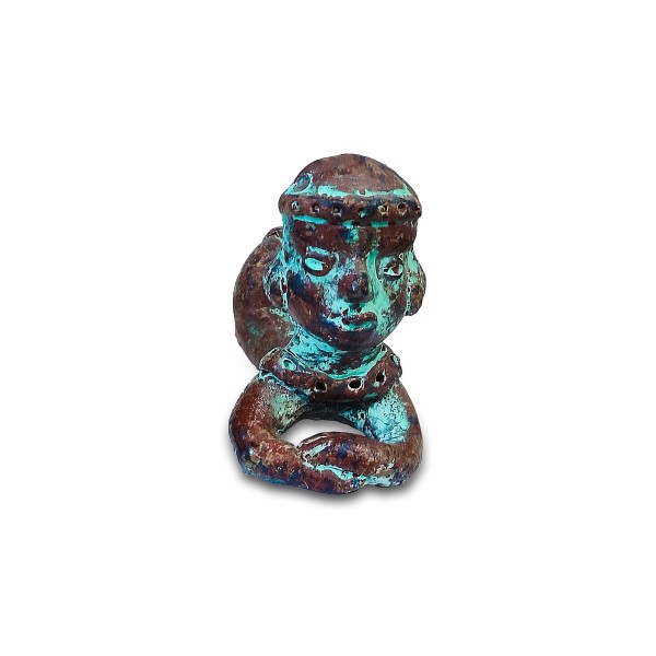 Maya-Figur 'Balam' aus Terrakotta, grün, braun, H 13 cm, B 8 cm, L 15 cm