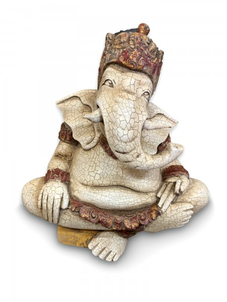 Skulptur 'Lachender Ganesha', antik weiß, H 21 cm, B 19 cm, L 10 cm