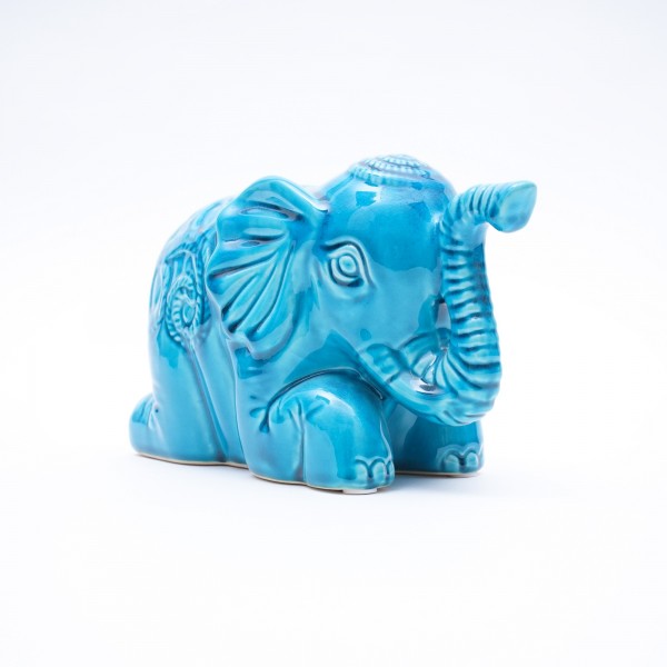 Keramik-Elefant liegend, blau, L 26 cm, H 15 cm