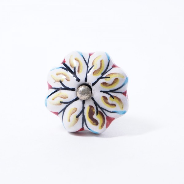 Keramik Möbelknopf "Blume", handglasiert, multicolor, Ø 4 cm