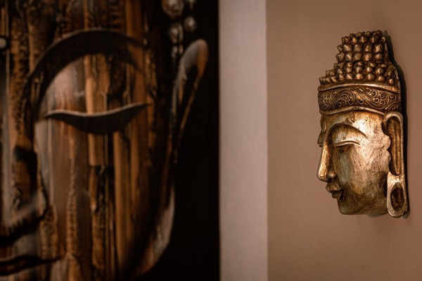 Buddha Maske, antik gold, H 25 cm, B 20 cm, L 10 cm