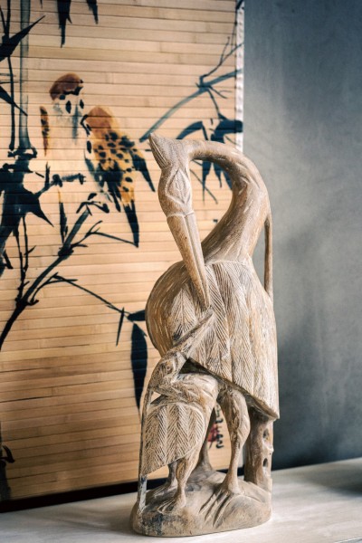 Massivholz-Figur 'Reiher', natur, H 62 cm, B 22 cm, L 16 cm