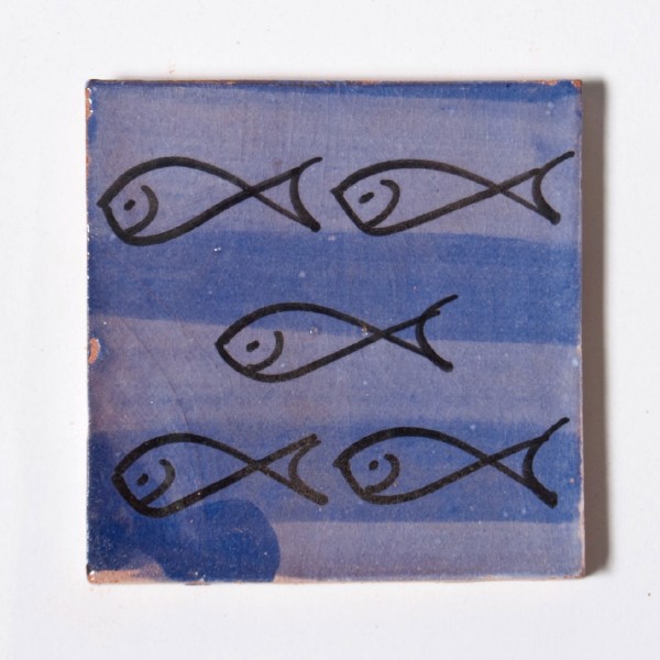 Fliese "poissons bleue", blau/schwarz, L 10 cm, B 10 cm, H 1cm