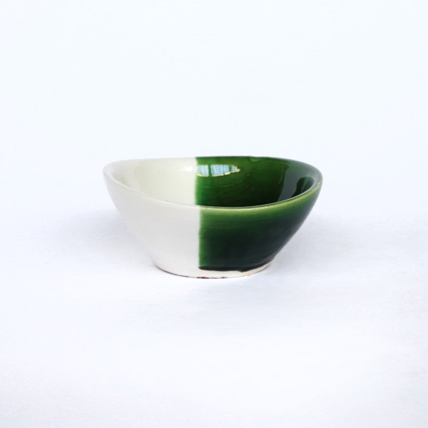 Keramik-Zierschale S, grün, weiß, Ø 13 cm, H 6 cm