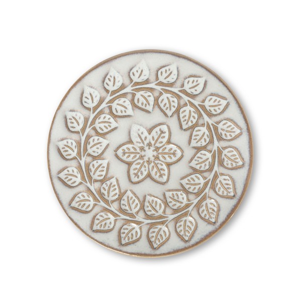 Steingutuntersetzer 'Blütenkette', beige, Ø 10 cm, H 1 cm
