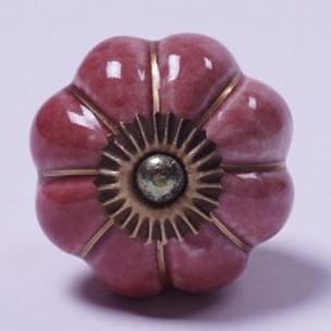 Keramik Möbelknopf "Blume", handglasiert, weinrot, Ø 4 cm
