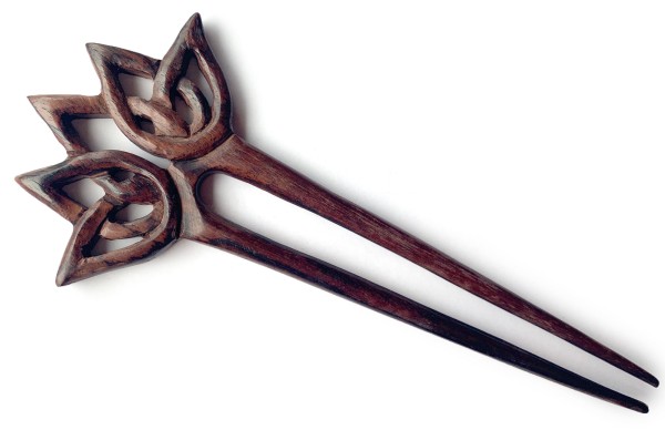 2er Haarnadel 'Lotus' aus Holz, L 17 cm, B 7 cm, H 0,7 cm