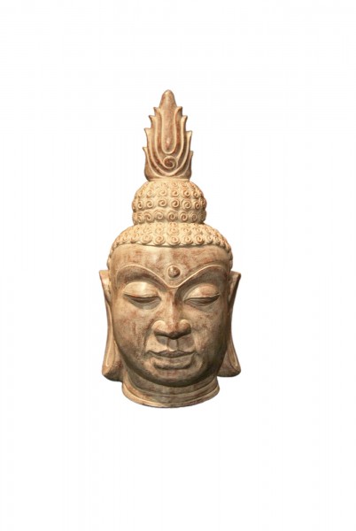 Skulptur 'Buddhakopf' mit Flamme, T 38 cm, B 38 cm, H 73 cm