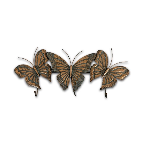 3er Wandhaken 'Schmetterling', antik kupfer, B 67,5 cm, H 28,5 cm, L 6 cm