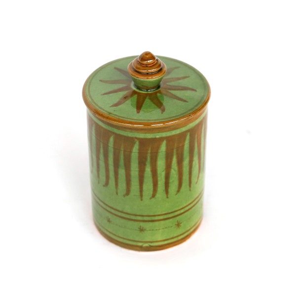 Deckelbehälter aus Keramik, grün, braun, H 14 cm, Ø 10 cm