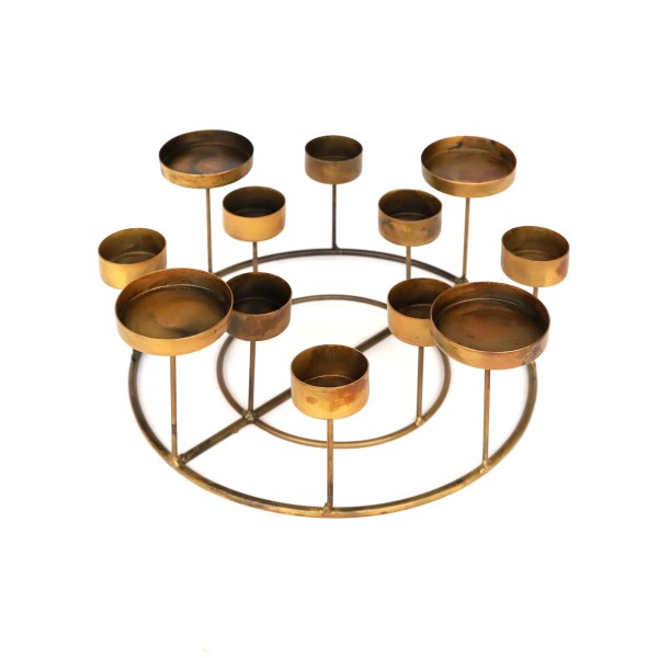 Teelichthalter für 12 Lichter, antik gold, Ø 32 cm, H 12 cm