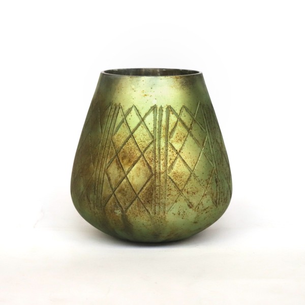 Windlicht 'Arie', vintage grün metallic, Ø 16 cm, H 16,5 cm
