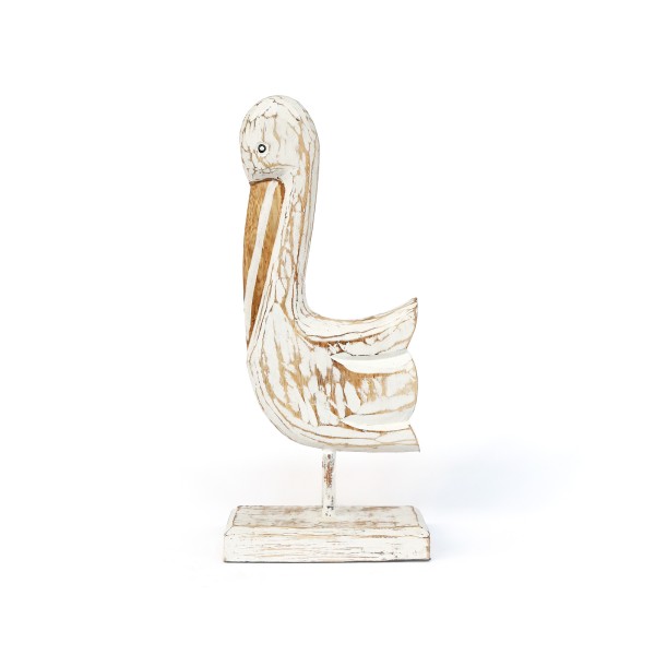 Holzskulptur 'Pelikan' weiß, H 39 cm, B 18 cm, L 9 cm