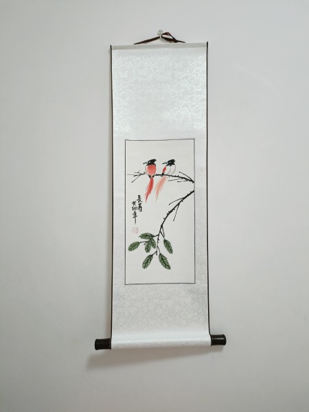 Rollbild 'Kakadu', handgemalt, H 90 cm, B 30 cm