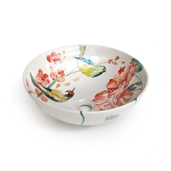 Keramik-Aufsatzwaschbecken 'Kirschblüten & Vögel', Ø 41 cm, H 15 cm