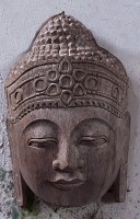 Maske 'Buddha', Albesia-Holz, antik-grau, B 20 cm, H 30 cm, T 10 cm