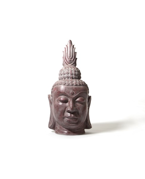 Keramik-Skulptur 'Buddhakopf mit Flamme', T 38 cm, B 38 cm, H 73 cm