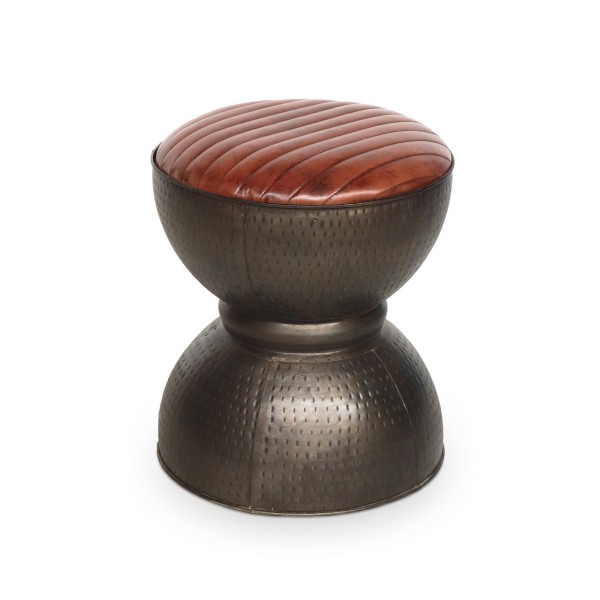 Sitzhocker 'Bark', aus Metall und Leder, Ø 42 cm, H 47 cm