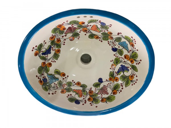Keramikwaschbecken 'Bunte Blumen', weiß, multicolor, L 43 cm, B 36 cm, H 17 cm