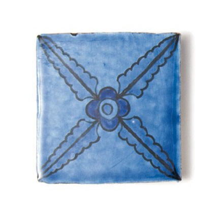 handglasierte Kachel 'fleur d'azur', blau, L 10 cm, B 10 cm, H 1cm