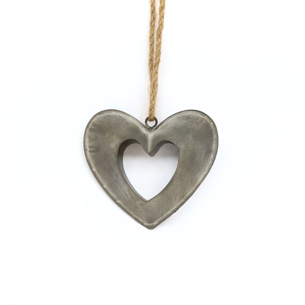 Anhänger 'Herz' aus Metall, grau, B 15,5 cm, H 13 cm, L 4 cm