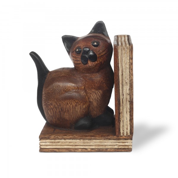 Buchstütze 'Katze' links, Holz, B 14 cm, H 18 cm, T 9,5 cm