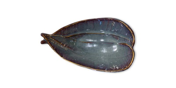 Schüssel aus Keramik 'Blätter', blau, B 21 cm, H 9 cm, T 13 cm