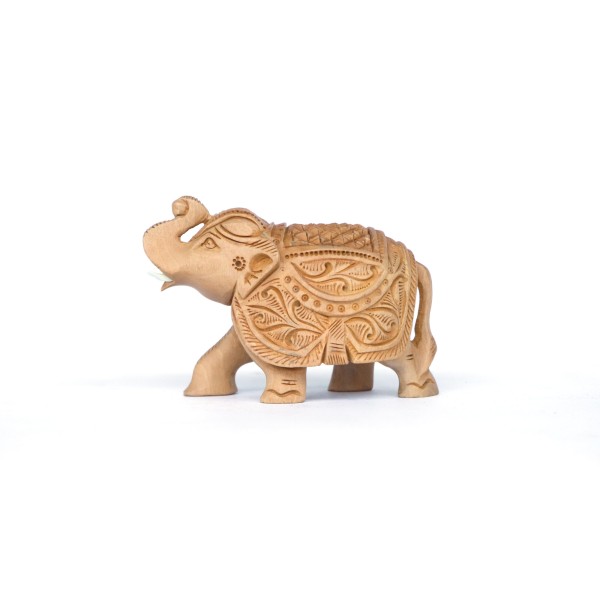Elefant mit geschnitzter Satteldecke, natur, B 12,4 cm, H 7,5 cm, T 6,2 cm