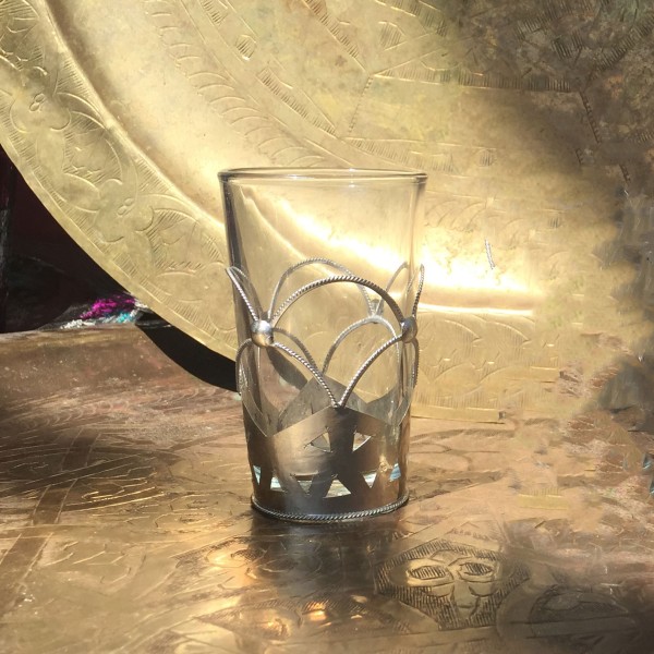 Teeglas 'Tokyo', mit Metallverzierung, klar, H 8 cm, Ø 5 cm