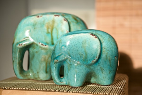 Elefant 'Chinois', blau, L 17 cm, B 11,5 cm, H 13 cm