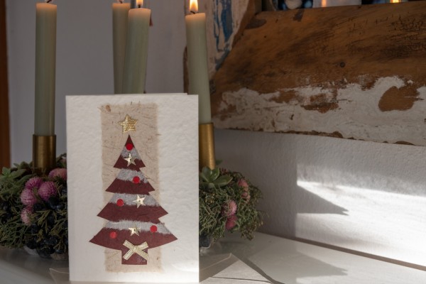 Grußkarte Weihnachtsbaum, rot, T 17 cm, B 12 cm