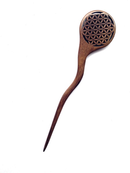Haarnadel 'Seed of Life' aus Holz, L 17 cm, B 4 cm, H 0,7 cm