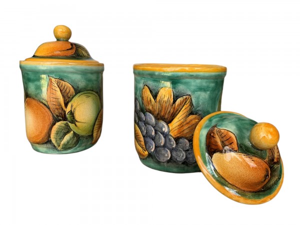 Keramik-Dose mit Deckel 'Frutas', handbemalt, Ø 12,5 cm, H 20 cm