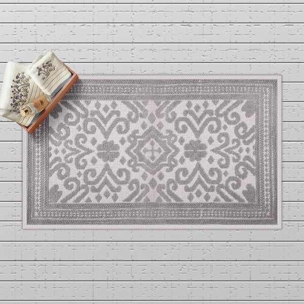 Bad-Teppich 'Izmir' aus Baumwolle, weiß-grau, B 120 cm, L 70 cm