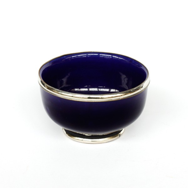 Keramikschale mit Metallrändern, dunkelblau, Ø 12 cm, H 8 cm